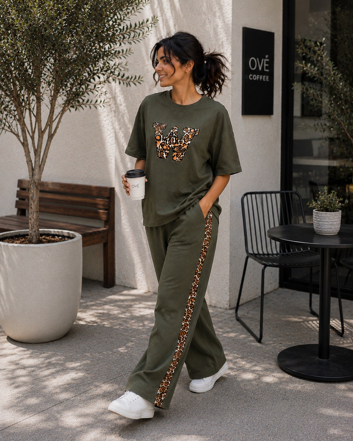 Olive Green Leopard Edge Co-ord Set