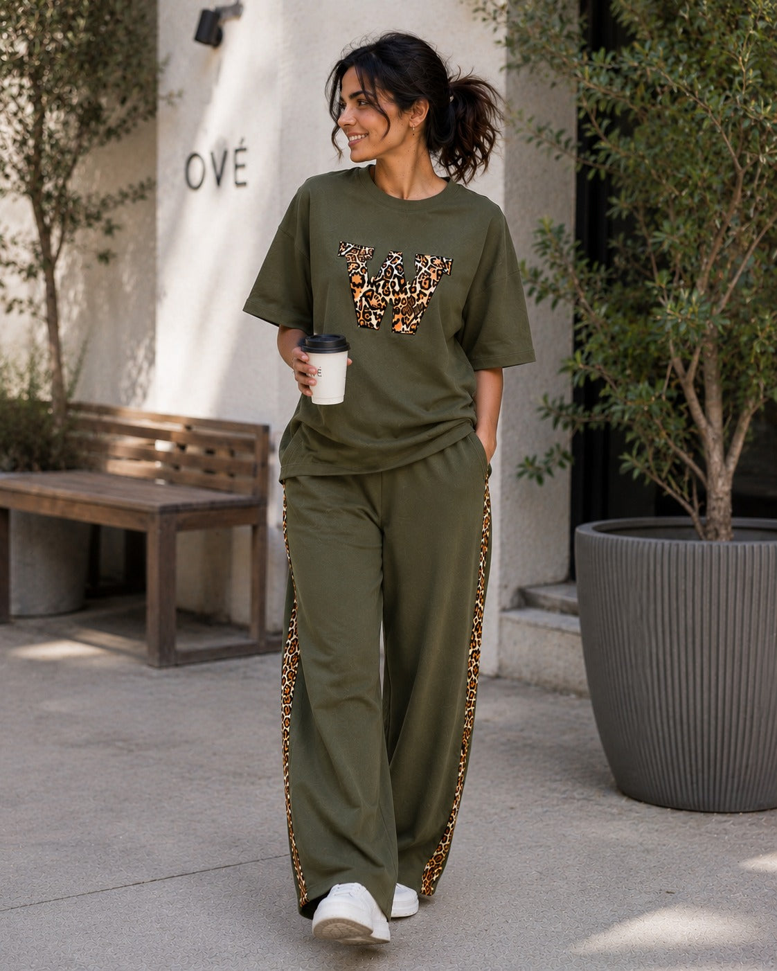 Olive Green Leopard Edge Co-ord Set