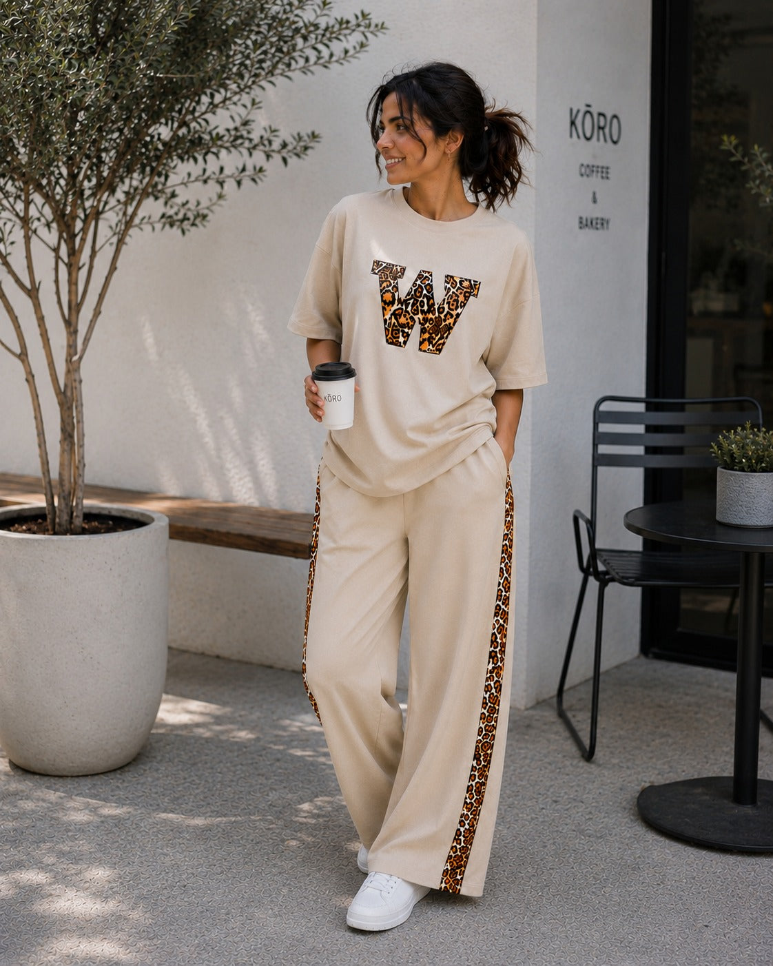 Beige Leopard Edge Co-ord Set