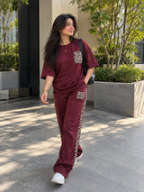 Deep Burgundy Leopard Edge Co-ord Set