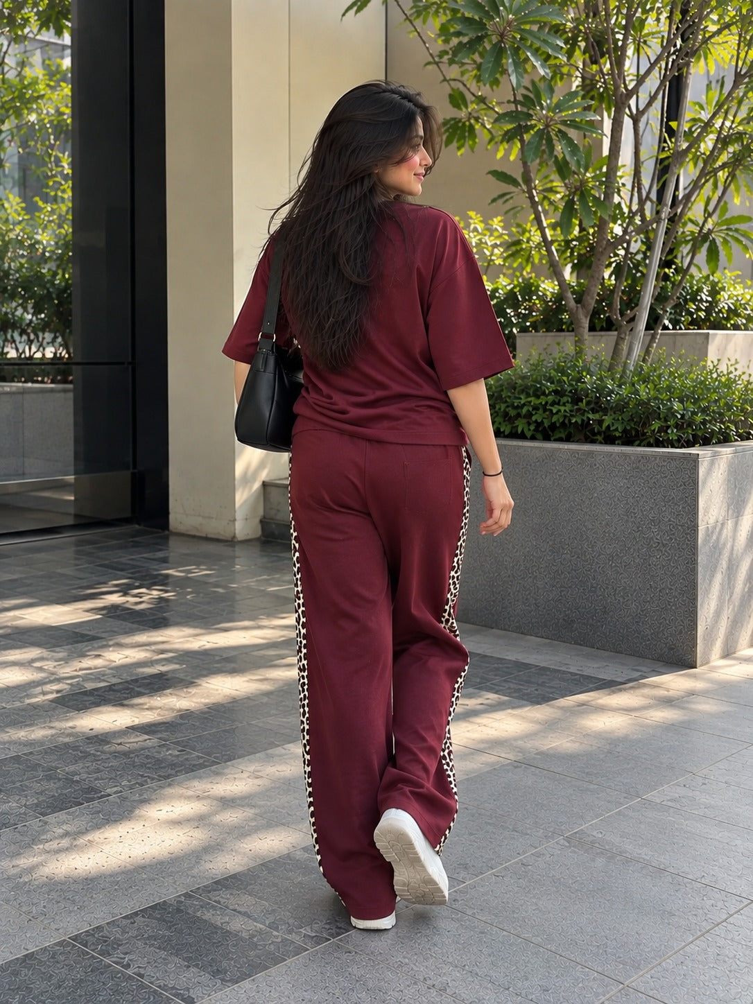 Deep Burgundy Leopard Edge Co-ord Set