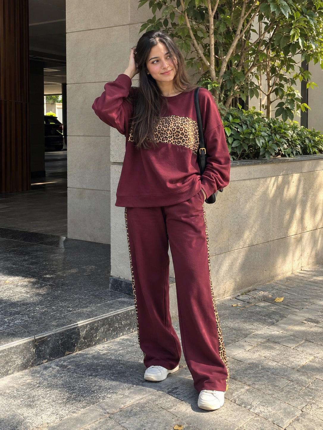 Deep Burgundy Leopard Edge Co-ord Set