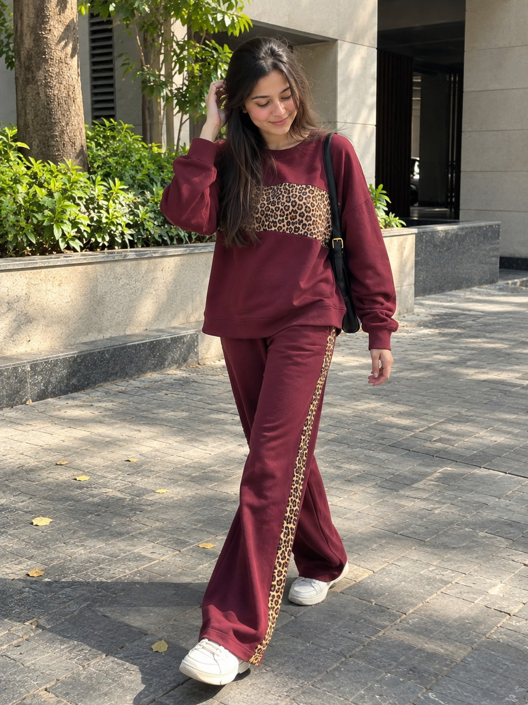 Deep Burgundy Leopard Edge Co-ord Set