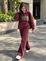 Deep Burgundy Leopard Edge Co-ord Set