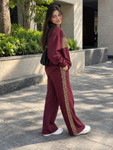 Deep Burgundy Leopard Edge Co-ord Set