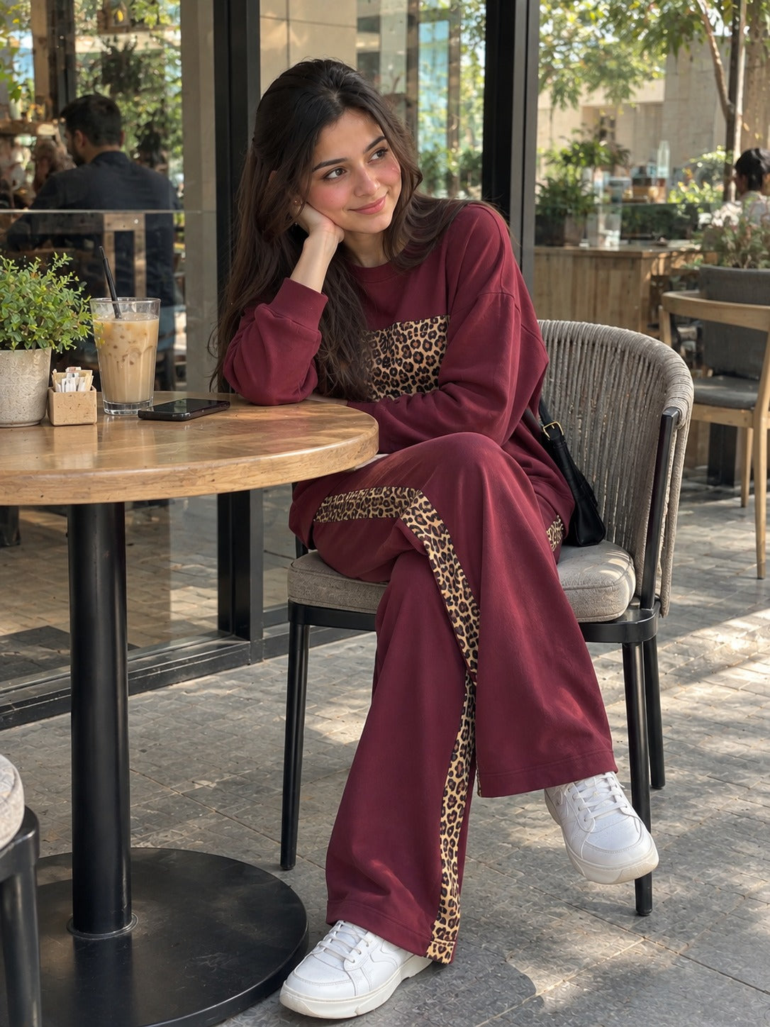 Deep Burgundy Leopard Edge Co-ord Set