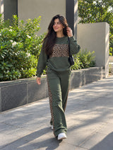 Olive Green Leopard Edge Co-ord Set