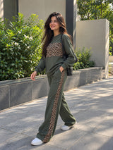 Olive Green Leopard Edge Co-ord Set