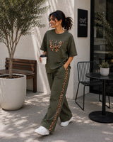 Olive Green Leopard Edge Co-ord Set