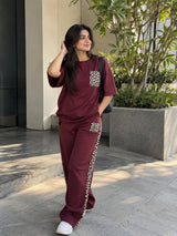 Deep Burgundy Leopard Edge Co-ord Set