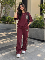 Deep Burgundy Leopard Edge Co-ord Set