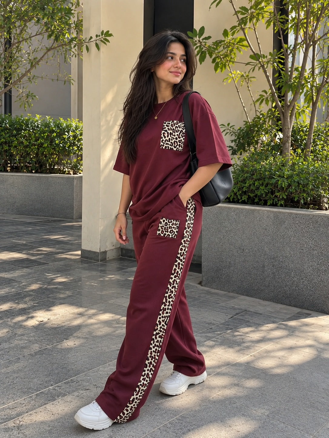 Deep Burgundy Leopard Edge Co-ord Set