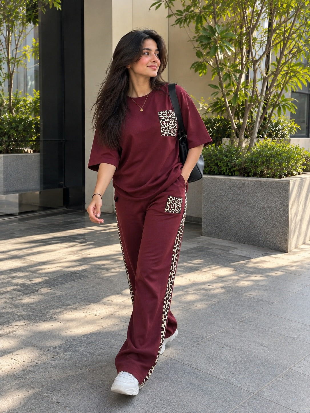 Deep Burgundy Leopard Edge Co-ord Set