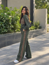 Olive Green Leopard Edge Co-ord Set