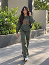 Olive Green Leopard Edge Co-ord Set