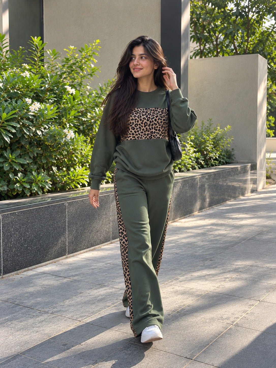 Olive Green Leopard Edge Co-ord Set