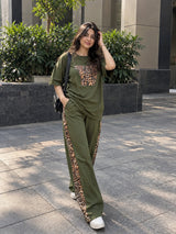 Olive Green Leopard Edge Co-ord Set